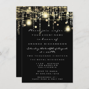 Invitation Rustic Gold Lights Jar Black Rose Mariage