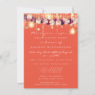 Invitation Rustic Gold Lights Jar Coral Rose Mariage