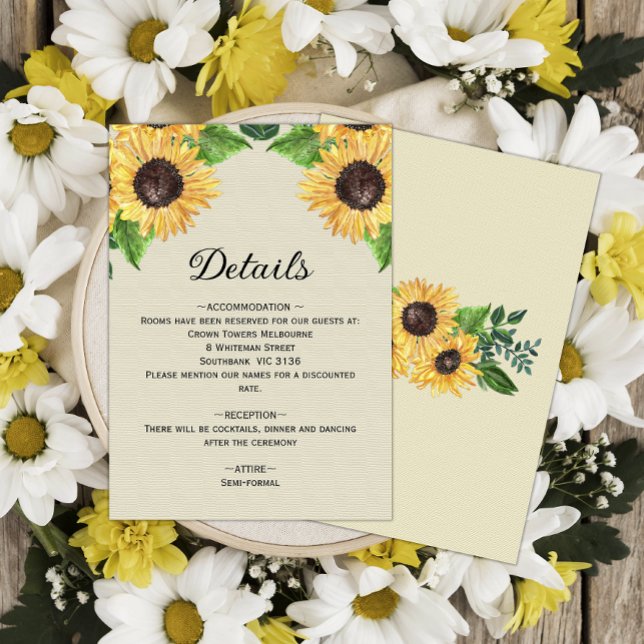 Invitation Rustic Golden Sunflowers Détails du Mariage (Créateur téléchargé)