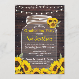Invitation Rustic Graduation Party Jar Wood Sunflower Invitat