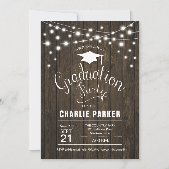 Invitation Rustic Graduation Party Motif de bois (Devant)
