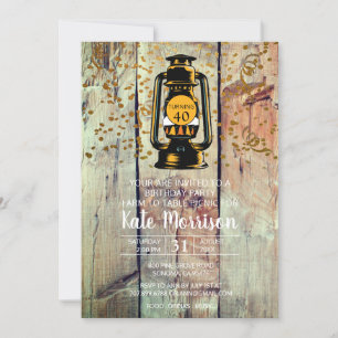 Invitation Rustic Grange Bois & Lanterne 40e fête d'anniversa