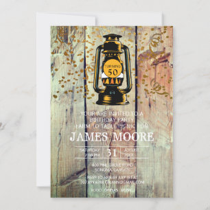 Invitation Rustic Grange Bois & Lanterne 50e fête d'anniversa