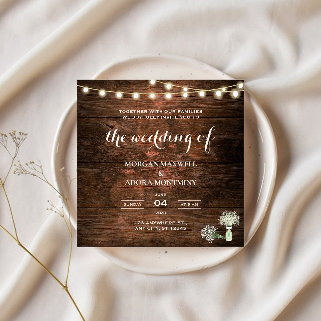 Invitation Rustic Grange bois Mason Jar Mariage Carré (Créateur téléchargé)