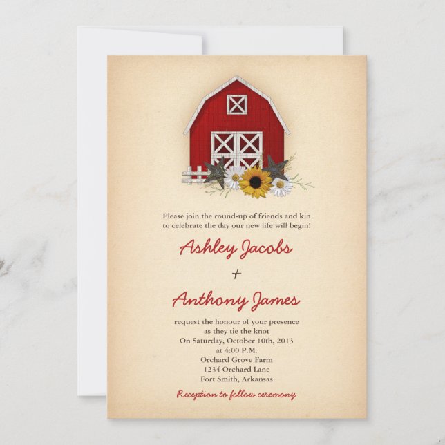 Invitation Rustic Grange ferme Pays Sunflower Daisy Mariage (Devant)