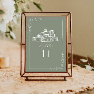 Invitation Rustic Grange Green Mariage Numéro de tableau