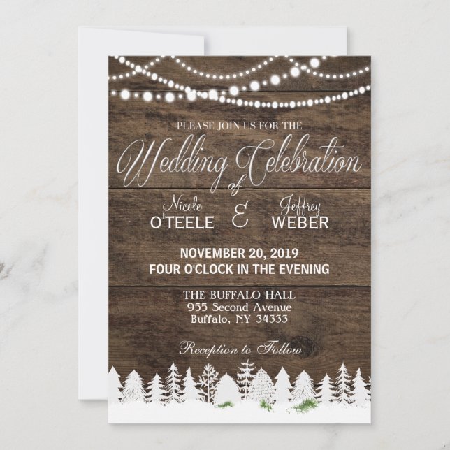 Invitation Rustic Grange Mariage Bois hiver Noël (Devant)