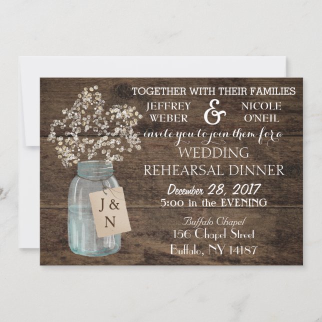 Invitation Rustic Grange Mariage Wood Mason Jar Babys Respire (Devant)