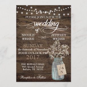 Invitation Rustic Grange Mariage Wood Mason Jar Babys Respire