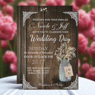 Invitation Rustic Grange Mariage Wood Mason Jar Babys Respire