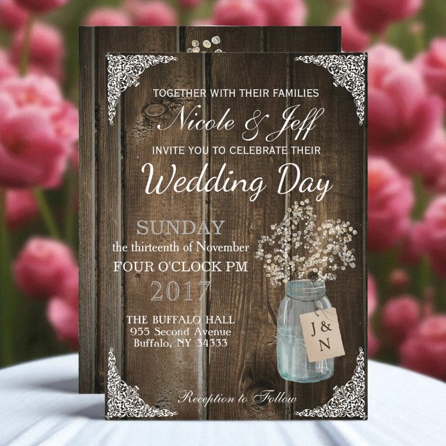 Invitation Rustic Grange Mariage Wood Mason Jar Babys Respire (Créateur téléchargé)