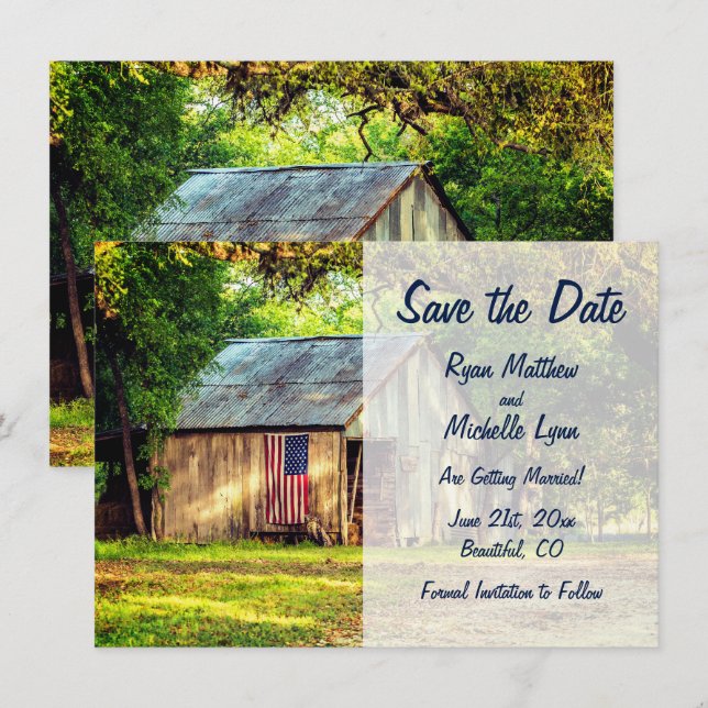 Invitation Rustic Grange Patriotic American Flag Enregistrer  (Devant / Derrière)