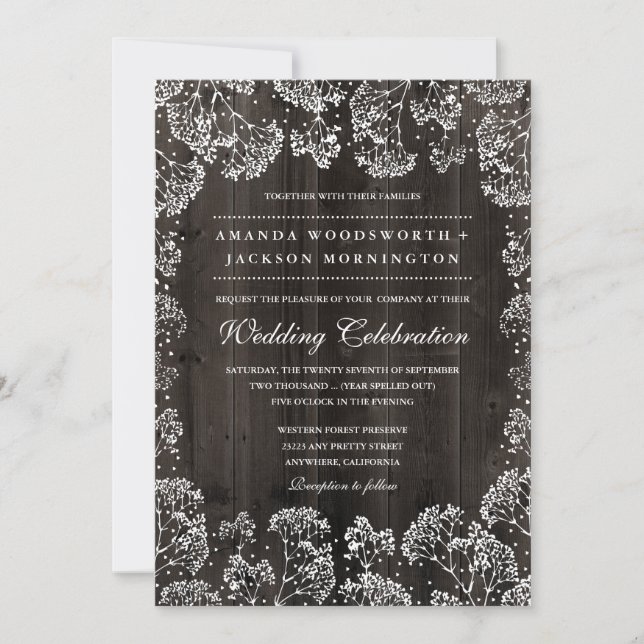 Invitation Rustic Grange Wood Bébé's Breath Wedding Invitatio (Devant)