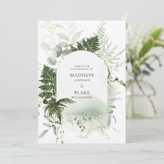 Invitation Rustic Green Gold Mariage (Debout devant)
