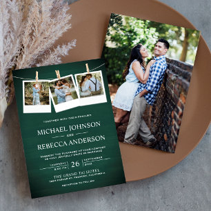 Invitation Rustic Green Grange Wood Photo Collage Mariage