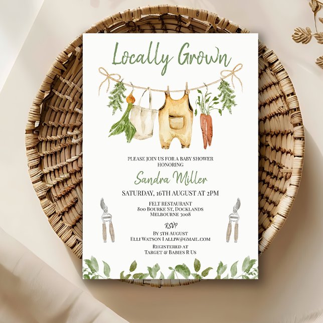 Invitation Rustic Green Locally Grown Baby Shower  (Locally Grown Baby Shower Invitation, Locally Grown baby Show Invite Template, Rustic Farm Invite)