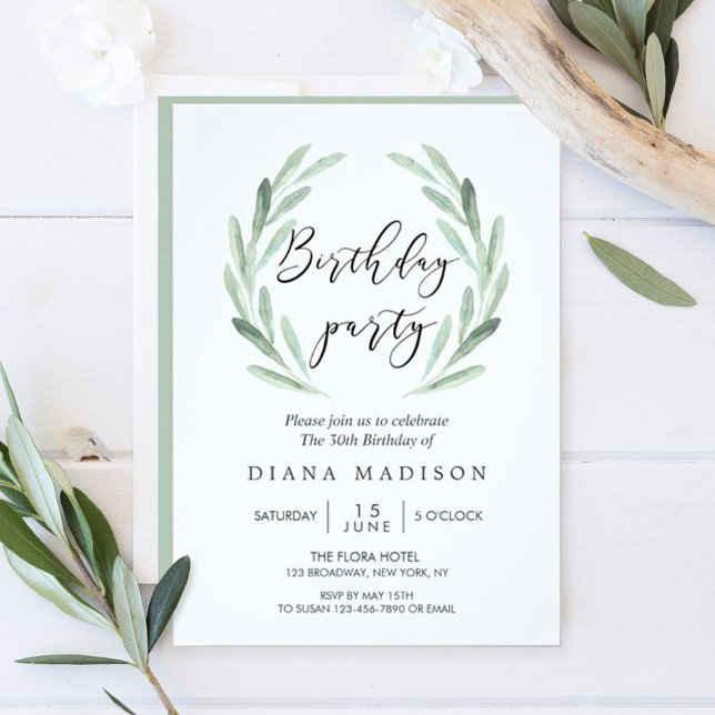 Invitation Rustic Green Olive Branch Wreath Anniversaire (Créateur téléchargé)