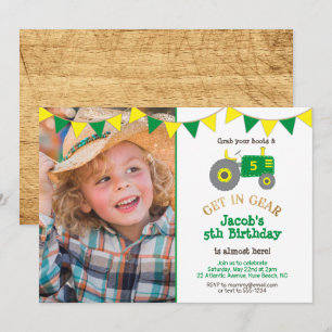Invitation Rustic Green Tractor Photo fête d'anniversaire