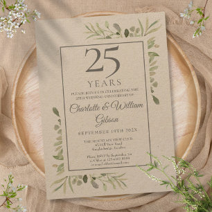 Invitation Rustic Greenery 25e anniversaire Mariage d'argent