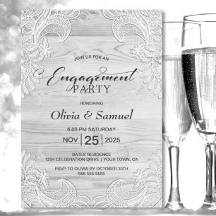Invitation Rustic Grey Wood Lace Party