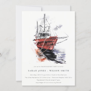 Invitation Rustic Harbour Yacht Sailboat Fiançailles aquarell
