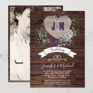 Invitation Rustic Heart PHOTO Mariage Inviter Floral