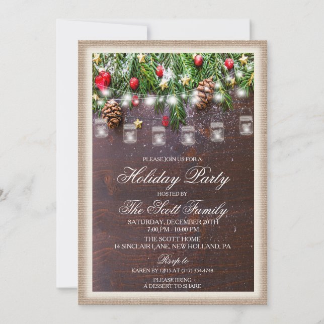 Invitation Rustic Holiday Party (Devant)