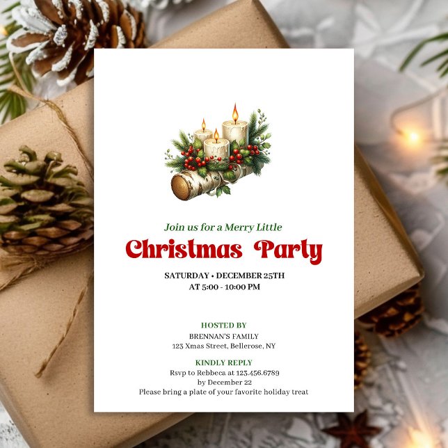 Invitation Rustic Holly Berry Candles Christmas Invite Custom (Rustic Holly Berry Candles Christmas Invite Custom)
