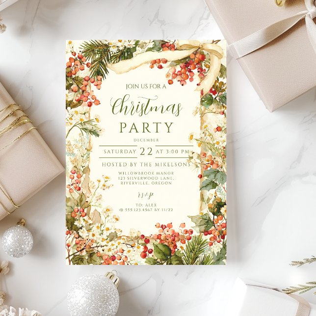 Invitation Rustic Holly Berry Noël (Créateur téléchargé)