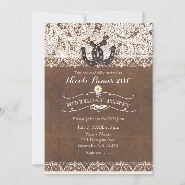 Invitation Rustic Horseshoes & Lace Country BIRTHDAY PARTY (Devant)