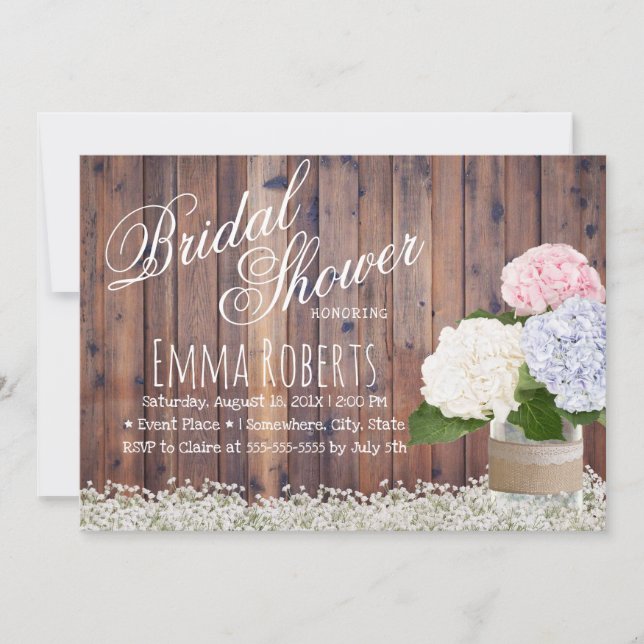 Invitation Rustic Hydrangea Jar Fête des mariées de respirati (Devant)