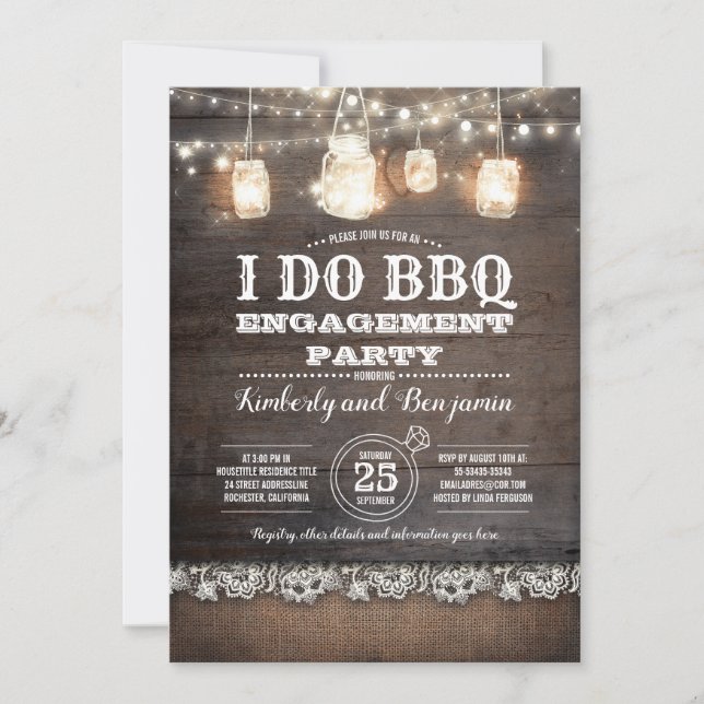 Invitation Rustic I DO BBQ Engagement Party Couples Douche (Devant)