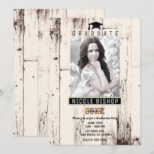 Invitation Rustic Ivory Grange Wood Graduation Photo Party
