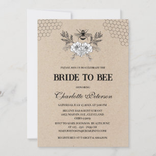 Invitation Rustic Kraft Bee Fête des mariées à thème