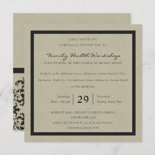 INVITATION RUSTIC KRAFT BLACK DAMASK ÉVÉNEMENT CLASSIQUE D'AT