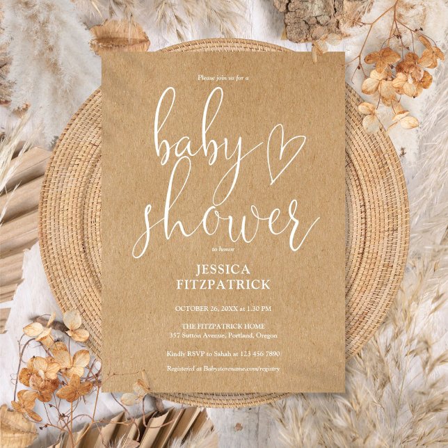 Invitation Rustic Kraft Boho Baby shower neutre entre les sex (Rustic Kraft Boho Gender Neutral Baby Shower Invitation)
