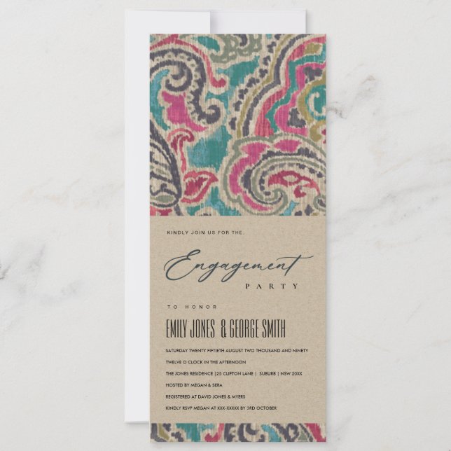 INVITATION RUSTIC KRAFT BOHO IKAT TRIBAL PINK FIANÇAILLES TUR (Devant)