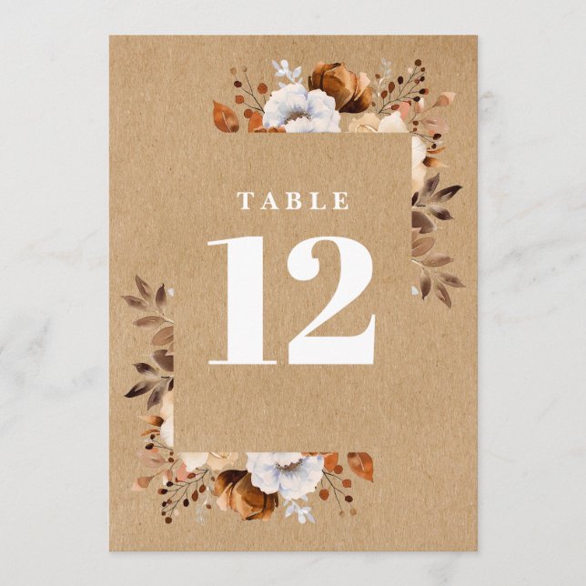 Invitation Rustic Kraft Fall Country Floral Numéro de tableau (Devant)