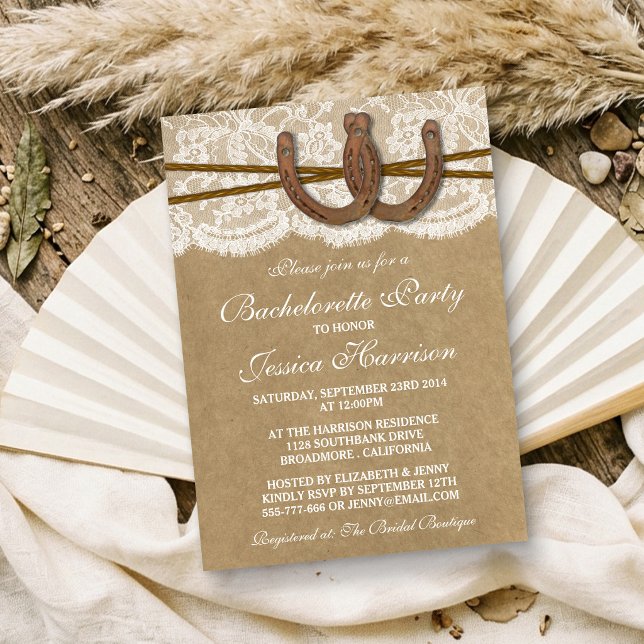 Invitation Rustic Kraft & Lace Horseshoe Bachelorette Party (Créateur téléchargé)