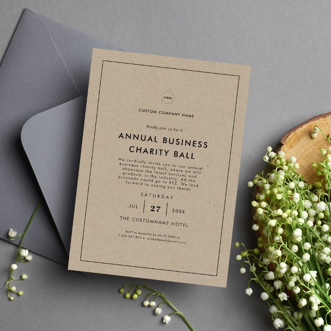 Invitation Rustic Kraft Logo Entreprise Diner Party (Créateur téléchargé)