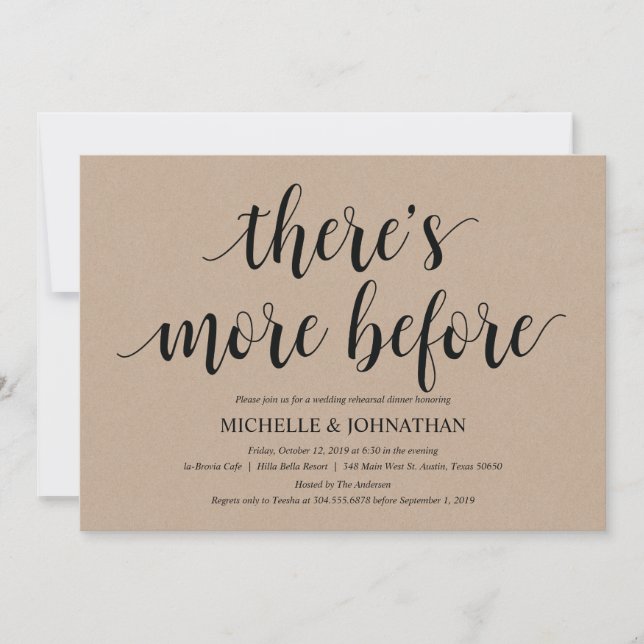 Invitation Rustic Kraft Mariage Dîner de répétition Invitatio (Devant)