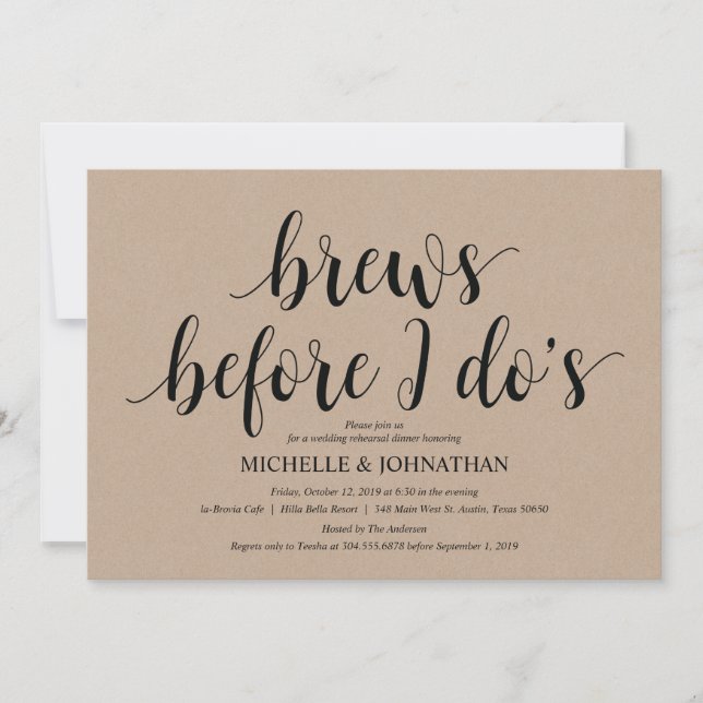 Invitation Rustic Kraft Mariage Dîner de répétition Invitatio (Devant)