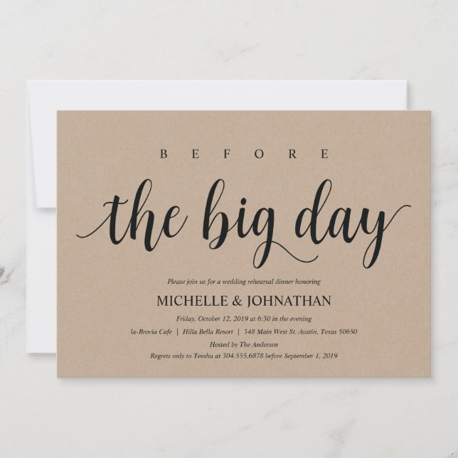 Invitation Rustic Kraft Mariage Dîner de répétition Invitatio (Devant)