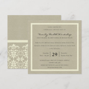 INVITATION RUSTIC KRAFT WHITE DAMASK CLASSIQUE ATELIER ÉVÉNEM