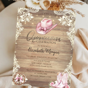 Invitation Rustic Lace,Lights Cowgirl Bottes Chapeau Quinceañ