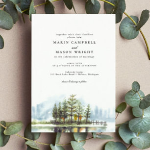 Invitation Rustic Lake Forêt Aquarelle Bois Mariage