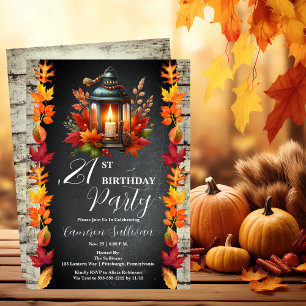 Invitation Rustic Lantern et Feuille Automne 21ème fête d'ann
