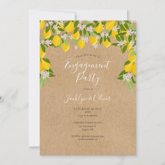 Invitation Rustic Lemon Blossom Green Engagement Party (Devant)