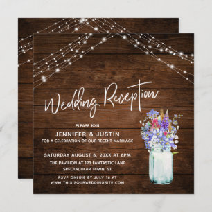 Invitation Rustic Lights Fleurs sauvages en Jar Mariage Récep