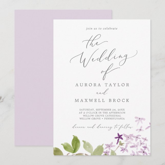 Invitation Rustic Lilac Le Mariage De (Devant / Derrière)